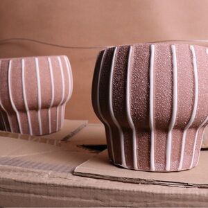 Elegant Red Clay and White Ceramic Planter, Set Of 2